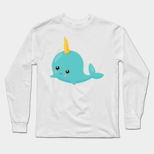 Unicorn Whale, Blue Whale, Cute Whale, Baby Whale Long Sleeve T-Shirt